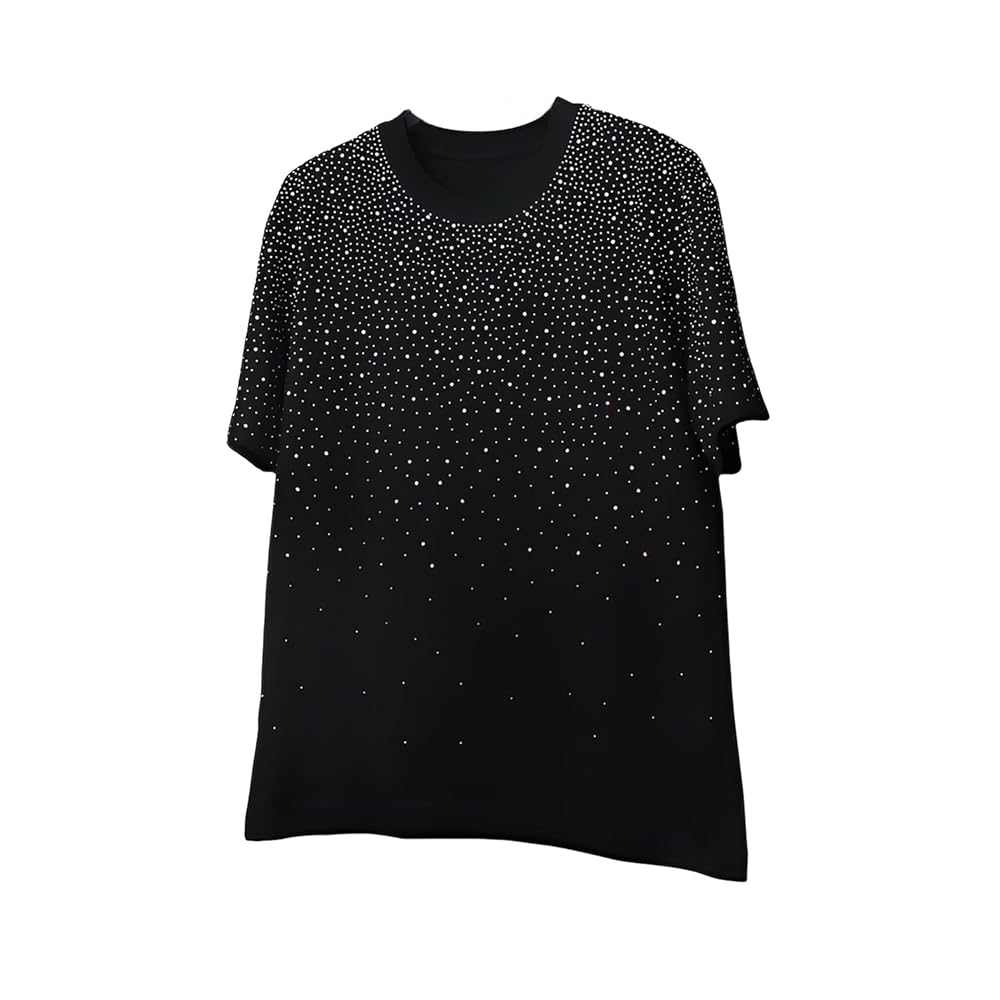 HappyERA Oversized Sparkly Rhinestone T Shirts for Men Bling